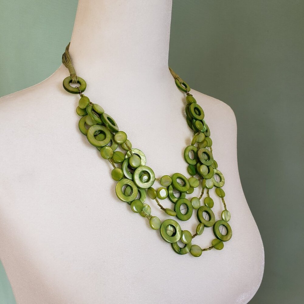 Vintage polished circular stones cascading  layered Statement necklace.